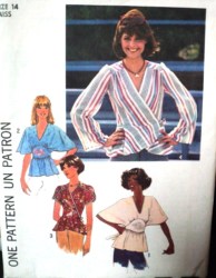 7893  Simplicity 77 FRONT WRAP TIE/ PULLOVER/ PEPLUM SS-LS BLOUSE PATTERN 14